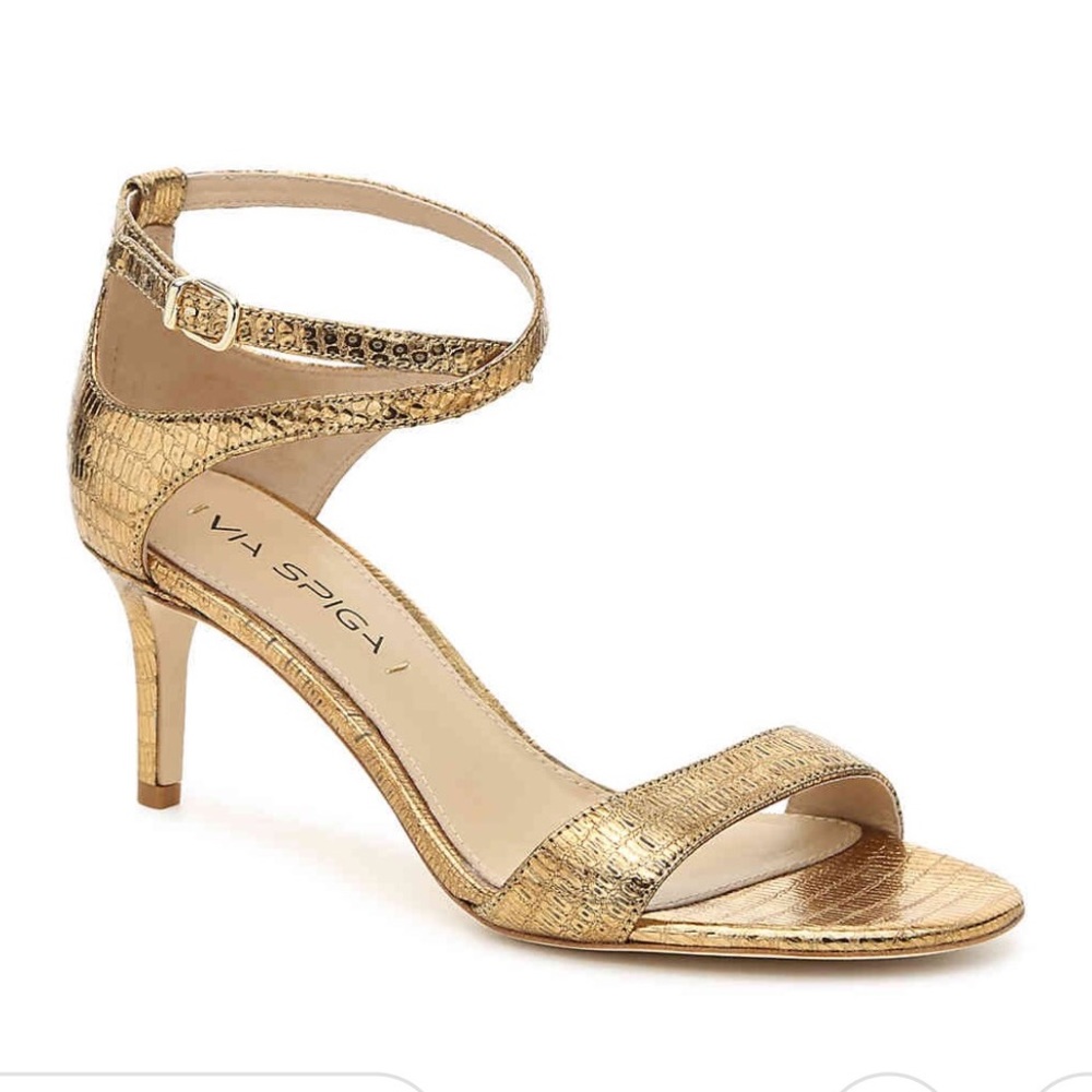 Via Spiga Leesa Gold Metallic Embossed Heel Sandal